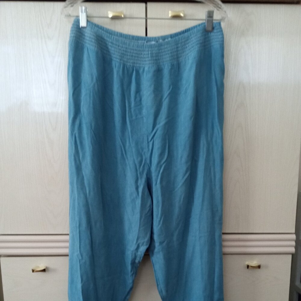 Studio West Women's 100% Rayon Smocked Waist Chambray Soutache Pants SIZE 2X